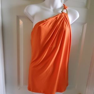 MICHAEL KORS One Shoulder Orange Sleeveless Top